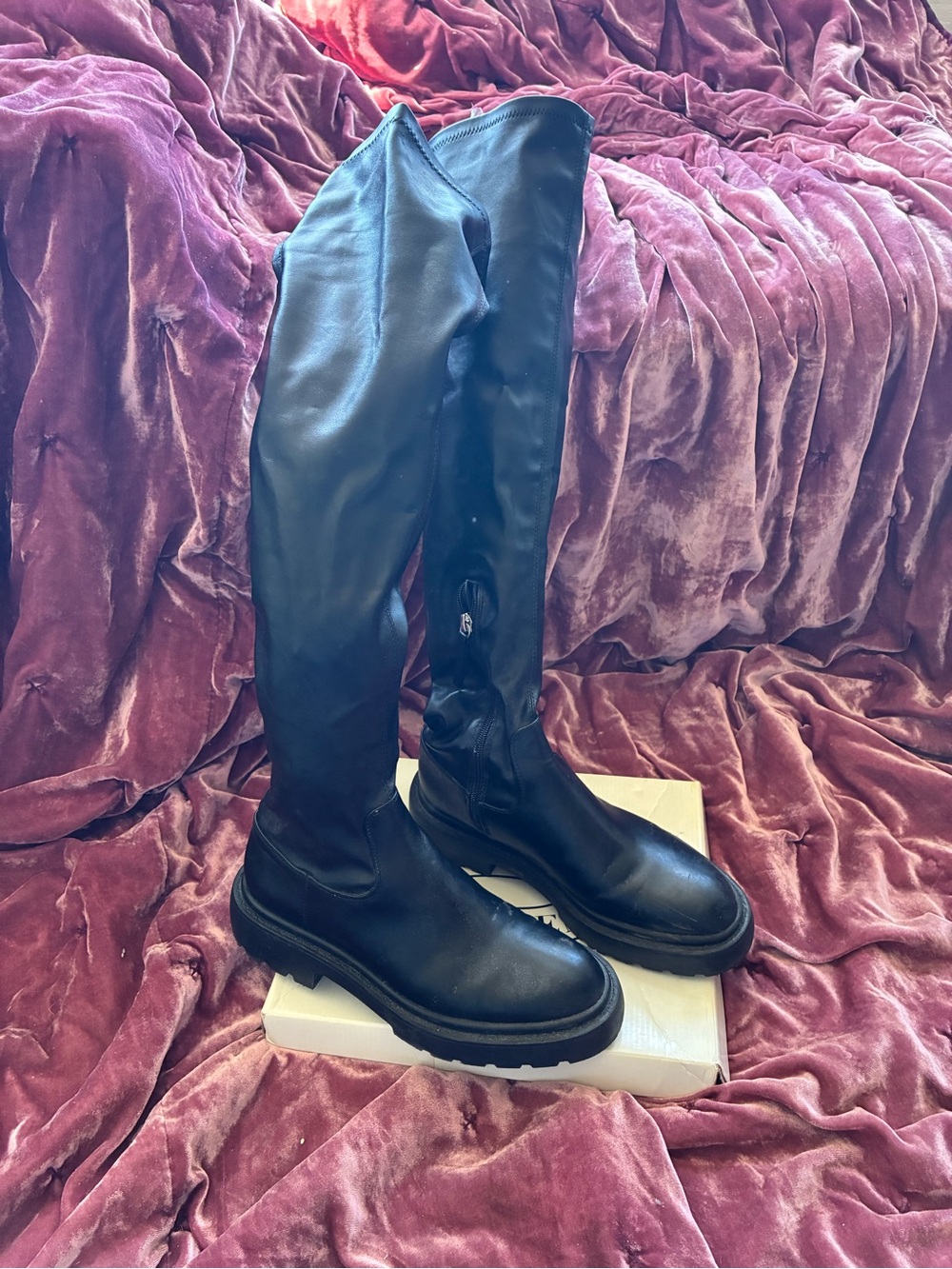 Zara Black Over-the-Knee Pleather Boots